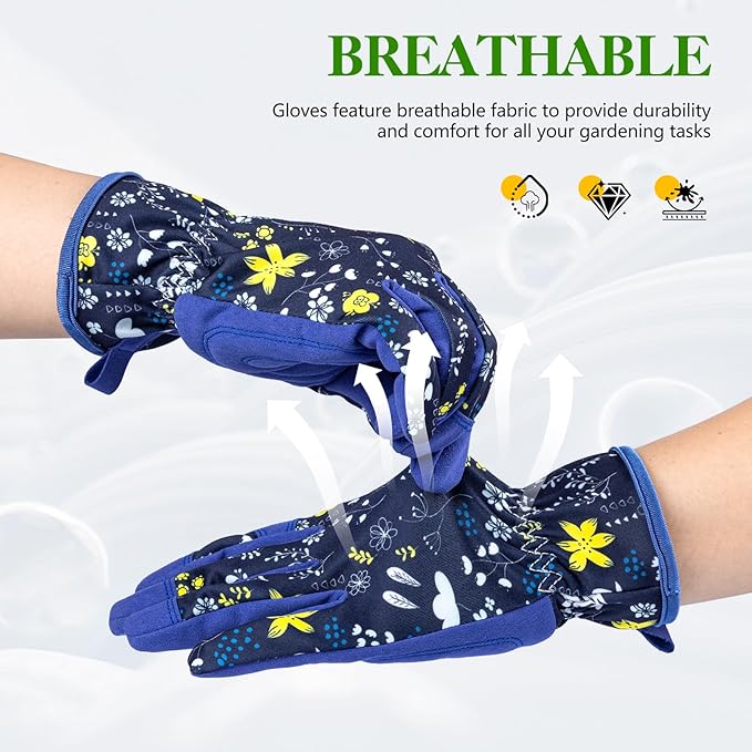 Womens Gardening Gloves, Breathable Leather Thorn Proof Garden Gloves with Grip, Puncture-Resistant Work Gloves for Women