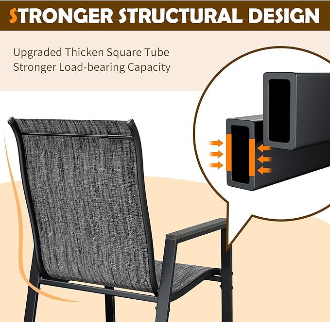 UDPATIO Patio Chairs Set of 4, Outdoor Stackable Chairs with All Weather Breathable Textilene, High Back Metal Frame for Lawn Garden Backyard Deck, Dark Grey