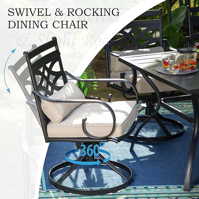 MFSTUDIO Patio Dining Sets for 6, Outdoor Dining Set with Umbrella, Patio Furniture Set with Umbrella for Deck, Poolside, Backyard, Garden (Umbrella Base Not Included)