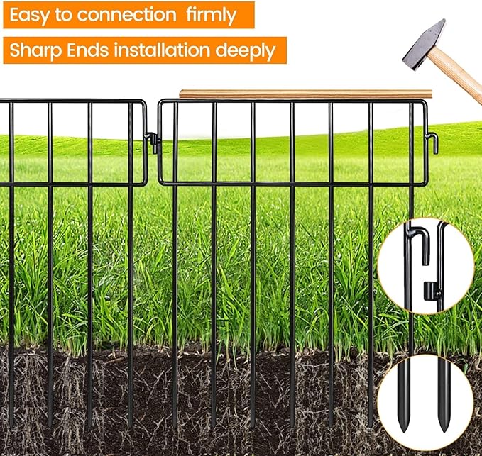 ADAVIN 54 Pack Animal Barrier Fence, 15 in(H) X 54 Ft(L) Dog Digging Fence Barrier, 1.5in Spike Spacing Rustproof Metal No Dig Garden Fences for Dog Rabbit, Fences Blocker for Outdoor Yard Patio