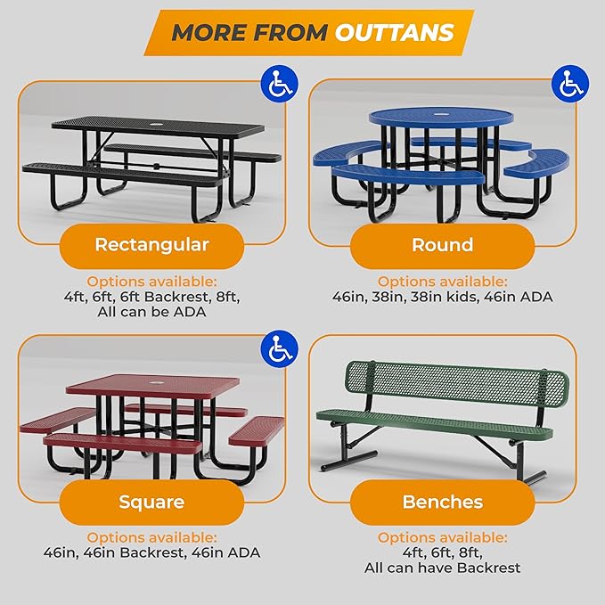 Heavy-Duty Outdoor Metal Bench, Thermoplastic-Coated, Inground, Weatherproof, Commercial-Grade for Parks, Gardens, Patios, Stores & More (8 Ft - Inground with Back, Green)