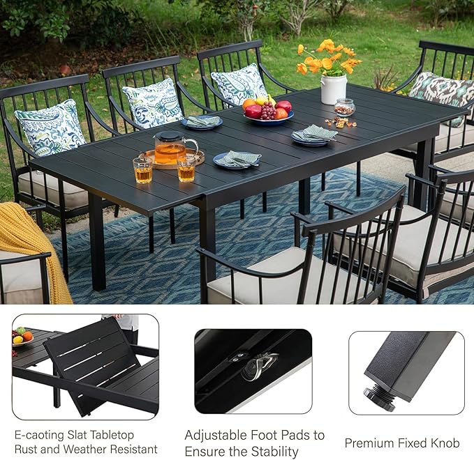 MFSTUDIO Patio Table and Chairs Set of 6, Patio Dining Set for 6 with Expandable Table, Metal Outdoor Dining Set for for Deck Backyard Poolside Garden