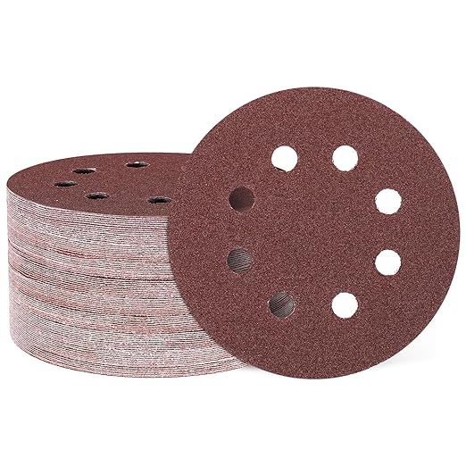HARFINGTON 100 Pcs 5 Inch Sanding Discs, 60 Grit Hook and Loop Sandpaper, 8-Hole Aluminum Oxide Orbital Sander Sandpaper for Woodworking Automotive Metal Polishing, Red