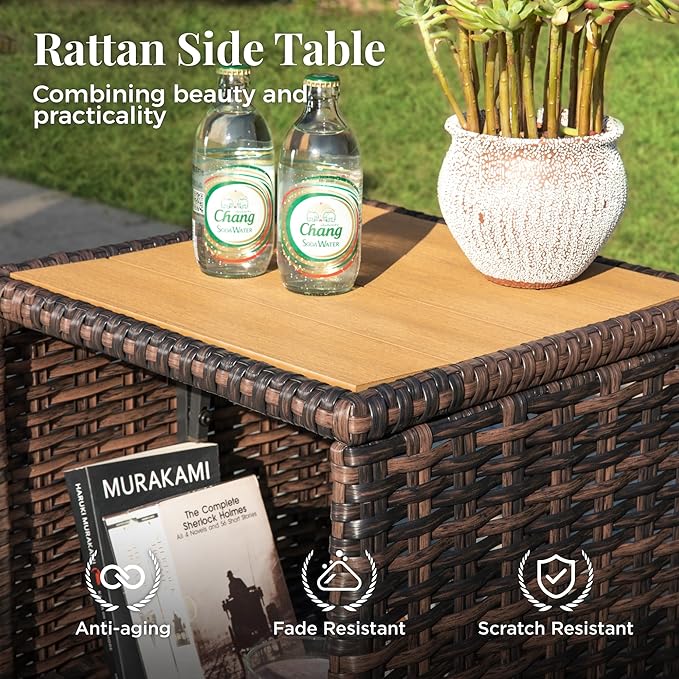 Outdoor Swivel Patio Chairs Set of 2 with Side Table, 3 Piece Wicker Highback Patio Bistro Set with Cushions for Deck Porch and Yard, Peacock Blue