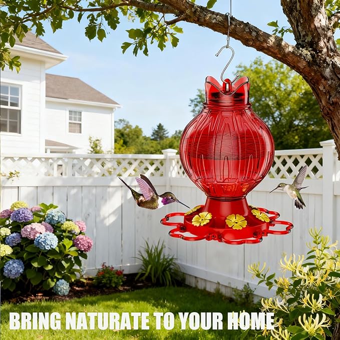 Hummingbird Feeders for Outdoors, 26Oz Hanging Hummingbird Feeder with 6 Feeding Ports and Perches, with Ant Moat, Bird Feeder for Outside Garden Decor Backyard, Gifts for Women Mom, Red
