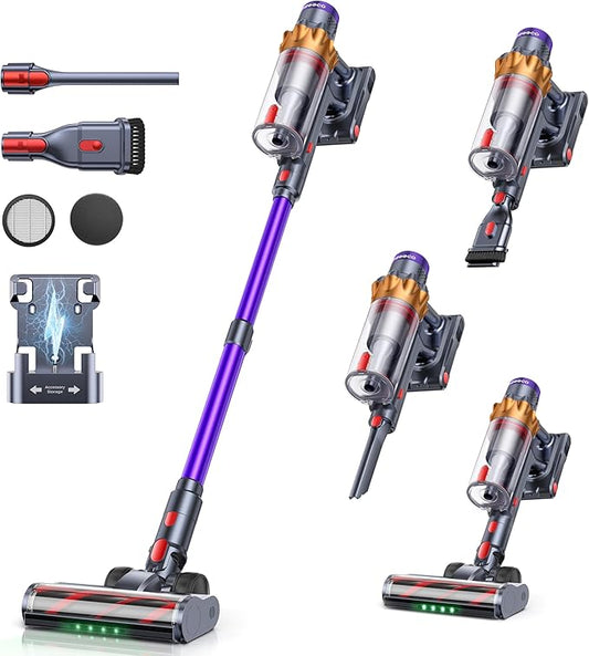 Cordless Vacuum Cleaner, 600W/50KPA/65Mins Vacuum Cleaners for Home, Self-Standing Stick Vacuum with Wall Mount Charging and Auto Mode, Handheld Vacuum for Pet Hair/Carpet/Floor