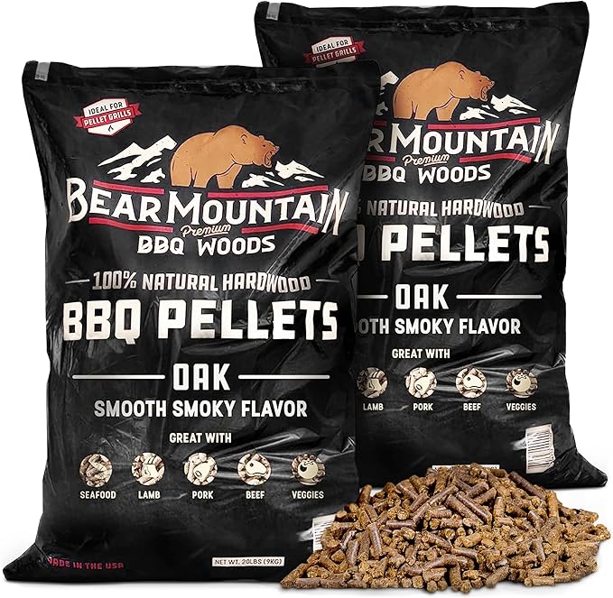 Bear Mountain 2-Pack All Natural Wood Pellets for Smoker, Grill & BBQ, 20 Lbs, Oak - Premium Hardwood Barbecue Pellet Accessories for Indoor and Outdoor Grilling