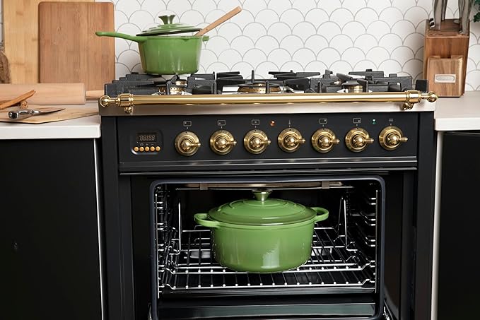 Larder & Vine 4-Piece Enameled Cast Iron Set, Oven Safe and Suitable for All Cooktops – includes 5.7 Quart Dutch Oven Pot with Lid and 2.2 Quart Saucepan with Lid (Okra)