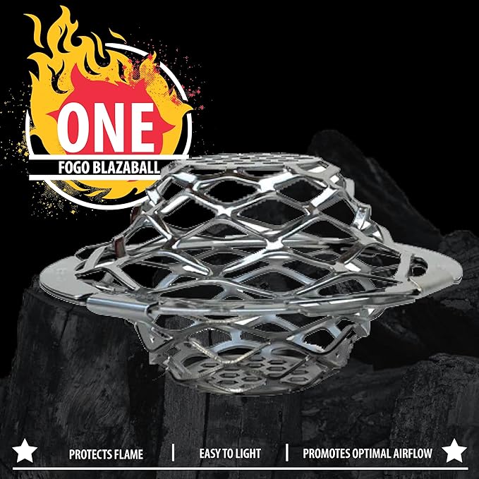 FOGO Blazaball, Fire Starter Accessory for Charcoal Grills, Firepits, and Fireplaces, Compatible with Fire Starters, Silver (BL1)