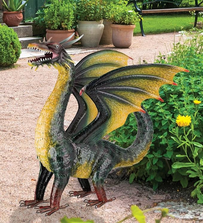 Regal Art & Gift Dragon Metal Statue – Indoor Outdoor Decorative Sculpture for Home & Garden Décor, Weather-Resistant Yard Art Figure for Patio, Lawn, Green