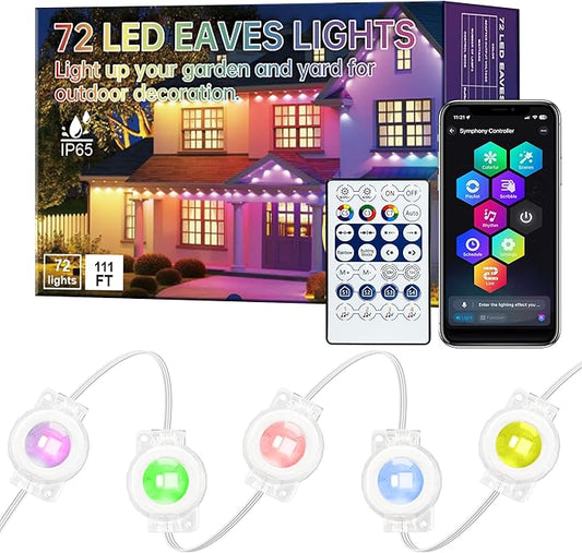 111FT Permanent Outdoor Lights,72 RGB Eaves Lights with App Control Remote, IP65 Waterproof Eternity Eaves Lighting, Outdoor Light for Outside Roofline Decor, Party, Holiday Xmas