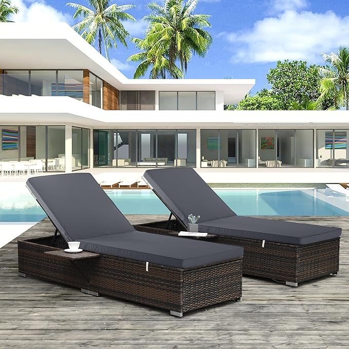 Chaise Lounge Cushion for Outdoor Furniture, Waterproof Fade and Tear Resistant Lounge Deck Chair Cushions for Patio Lawn Pool Resort Hotel, 72x21x3 Inch, Dark Grey