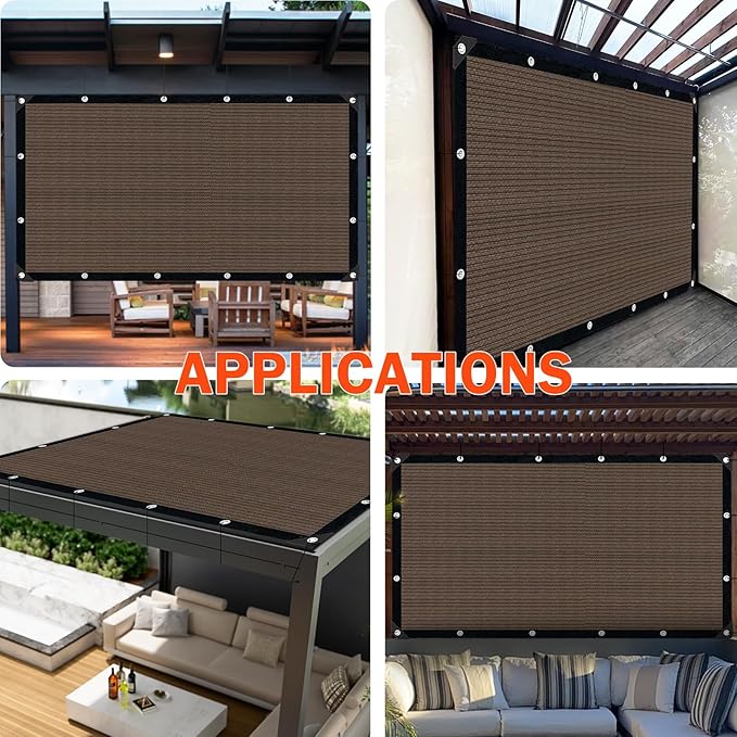 Sun Shade Cloth with Grommets,90% UV Protection Shade Fabric,Pergola Shade Cover Canopy Fence Privacy Screen Balcony,Brown Sunshades for Patio Pergola Garden Backyard Outdoor,Mocha-8x12FT