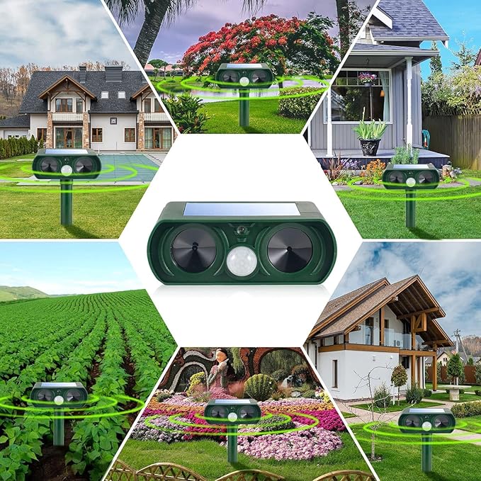 4Pack Solar Ultrasonic Animal Repellent Outdoor Deer Repellent Devices with Motion Detection&Flash Light Raccoon Rabbit Squirrel Dog Cat Deterrent,2025 Keep Rodent Chipmunk Away for Lawn Yard Garden