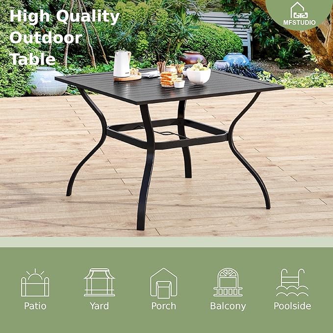 MFSTUDIO 5 Piece Metal Patio Dining Set, Outdoor Furniture Set with 4 Swivel Chairs Chairs and 37" Square Dining Table - Umbrella Hole 1.57"