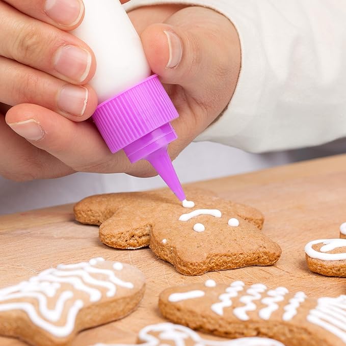 Free Hand Writer Bottles - 6 Easy Small Squeeze Bottles - 3 Each (1 and 2 Ounce) - Cookie Cutters, Cake and Baking Decoration, Food Coloring & Royal Icing Supplies for Writing (6 bottles)