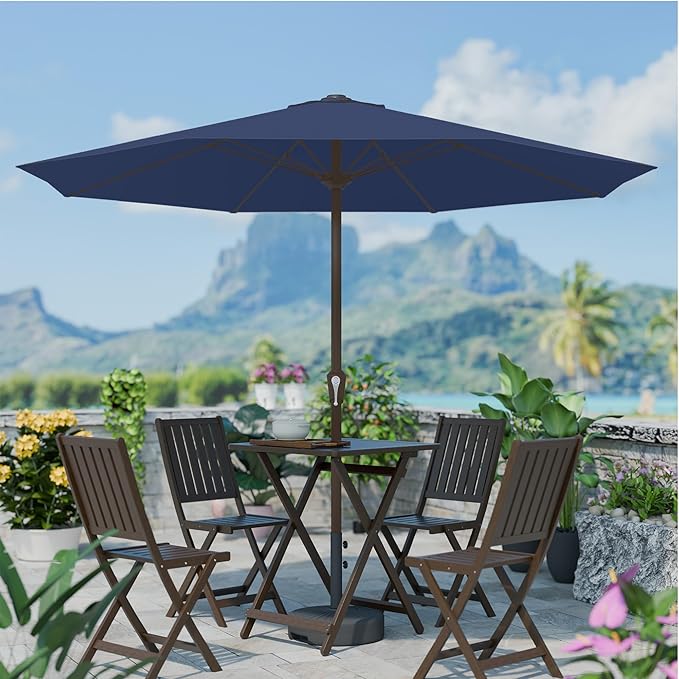 PatioKingdom 11FT Patio Umbrella,Outdoor Umbrella with Push Button Tilt and Crank,Market Table Umbrella with 8 Sturdy Fiberglass Ribs UV Protection(Navy, 11FT)