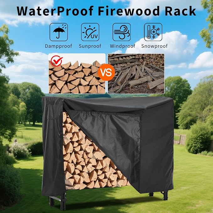 Towallmark 4Ft Firewood Rack with Cover, Heavy Duty Firewood Racks with Weather Resistant 600d Oxford Fabric Cover, Indoor/Outdoor Wood Rack