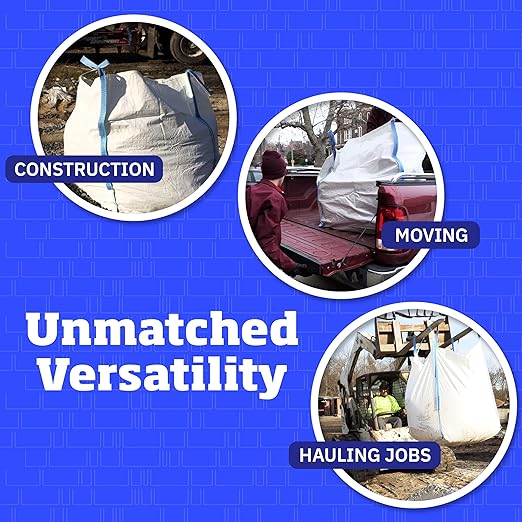 DURASACK Heavy Duty Builder's Bulk Bags 200-Gallon White Woven Polypropylene Contractor Trash Bags for Demo and Construction, Holds up to 2200 lbs, Flap Top, Pack of 3