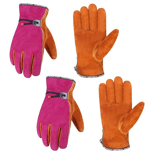 HANDLANDY HLDD 2 Pairs Leather Work Gloves for Men & Women – Cowhide Gardening Gloves, Thorn Proof, Cotton Lined, for Tig/Mig Welding, Construction, Chainsaw, Farm, Landscaping