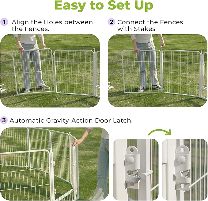 SunsGrove Garden Fence with Gate, 24 in(H) x 14.8 ft(L) 8 Panels Heavy Duty Metal Animal Barrier Fence for Yard, Suitable for Indoor or Outdoor Dog Pet Fence, Garden Fence Border, White