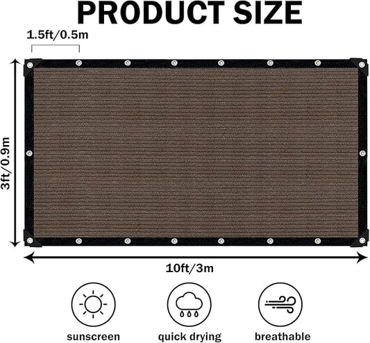 Sun Shade Cloth with Grommets,90% UV Protection Shade Fabric,Pergola Shade Cover Canopy Fence Privacy Screen Balcony,Brown Sunshades for Patio Pergola Garden Backyard Outdoor,Mocha-3x10FT