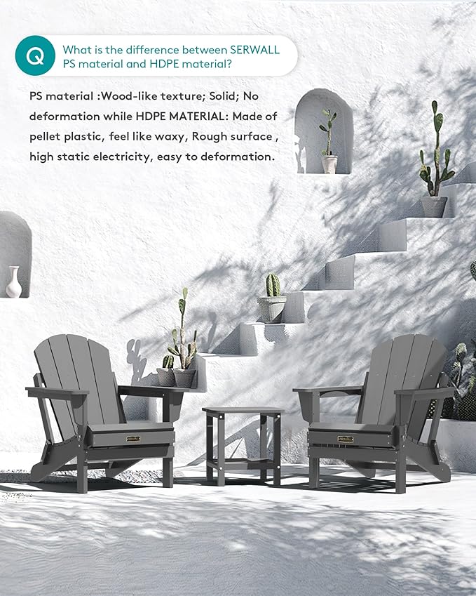 SERWALL Foldable Adirondack Chair Set of 4 for Patio Garden Outdoors Fire Pit-Gray