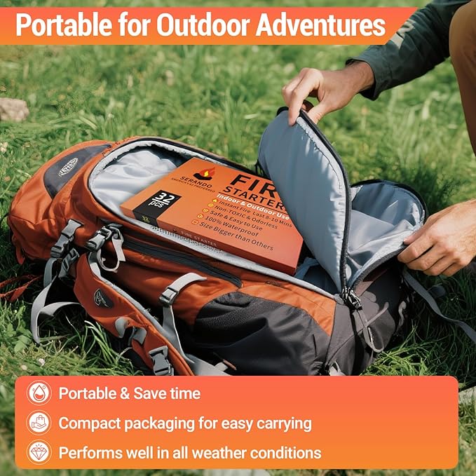 Fire Starters Cubes for Fireplace - 64 Squares Weather-Resistant Firestarter Long Burning for Stove Camping Pit Grill Campfires BBQ