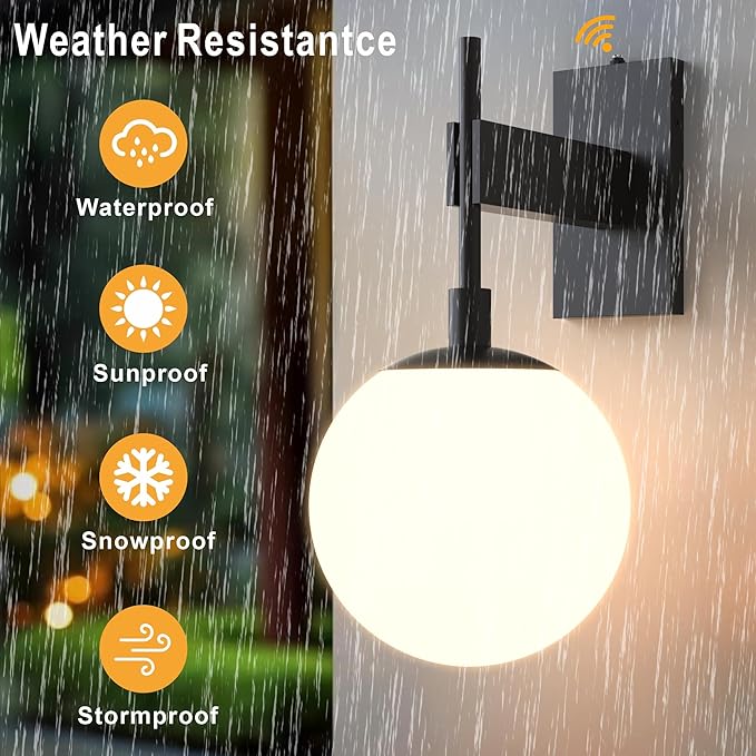 Hyunbae Dusk to Dawn Outdoor Wall Sconces, Modern Exterior Sensor Front Porch Light, 18.9" Globe Large Outdoor Wall Lighting, Waterproof Outside Lights for House, Doorway, Garage, E26, IP65