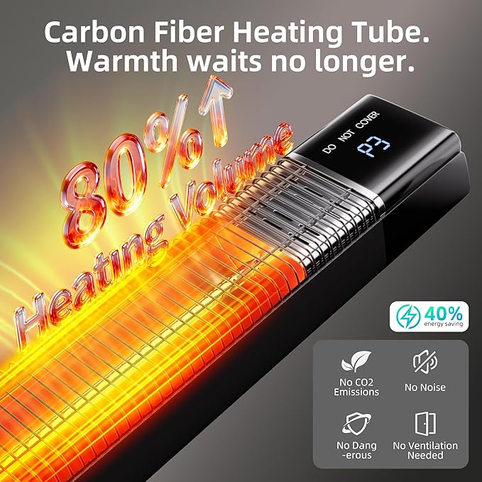 Patio Heater,1500W Outdoor Heaters,Wall Mounted Electric Heater With Remote,24H Timer,Overheat Protection,3 Heat Levels,Waterproof,Infrared Heater For Indoor,Garage,Backyard,Porch,Basement Use,Black