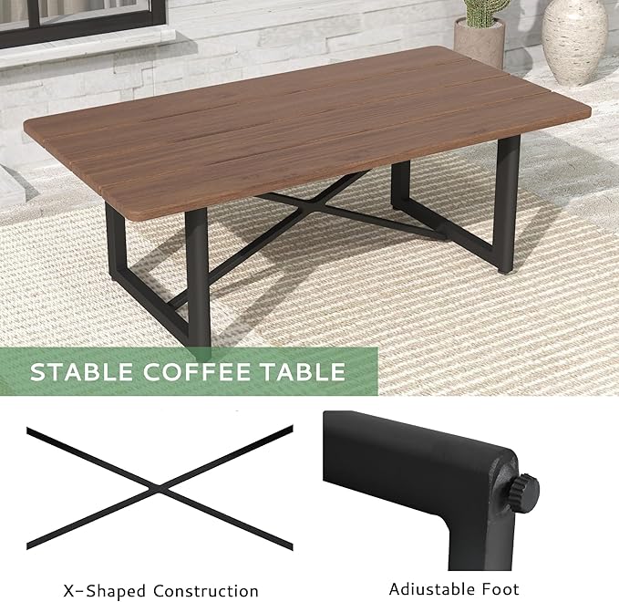 4-Piece Patio Furniture Sets, All Weather Rattan Patio Conversation Set with Aluminum Frame, 3-Seat Sofa, 2 Chairs and Coffee Table, Smooth Wooden Armrest & Olefin Cushion for Yard Deck Porch
