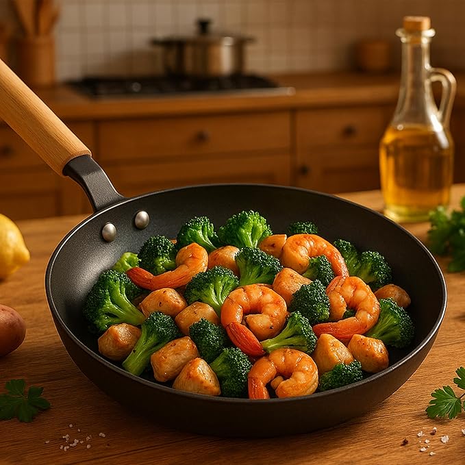Cuisiland 12” Nitrided Cast Iron Frying Pan – Large-Size Skillet, Rust-Resistant, Naturally Non-Stick, Removable Beechwood Long Handle, Classic Cast Iron Heat Retention