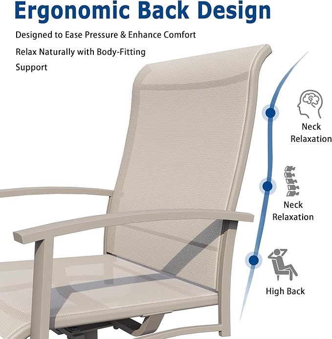 Patio Swivel Chairs Set of 8, Outdoor Swivel Chairs with Armrest, High Back Patio Chair with Metal Frame, All-Weather Outdoor Dining Chair for Deck, Porch and Lawn, Ivory Beige