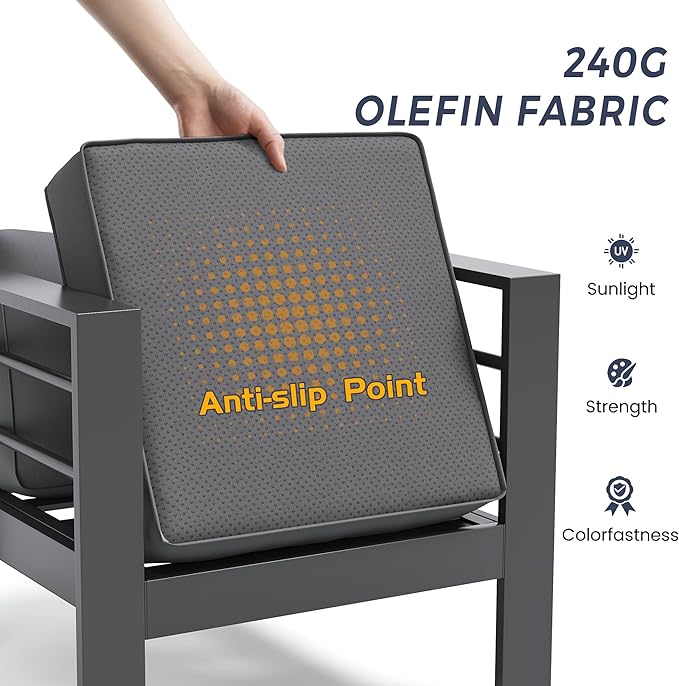UDPATIO 10 Piece Aluminum Patio Furniture Set, Oversized Modern Outdoor Furniture Set with Olefin Fabric Cushion for Patio Deck Backyard, Dark Grey (with Waterproof Covers)