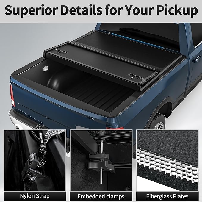 OEDRO FRP Hard Tri-fold Truck Bed Tonneau Cover Compatible with 2019-2025 Chevy Silverado 1500 / GMC Sierra 1500 New Body Style, 5.8 Feet Bed w/o Multi-Flex Tailgate