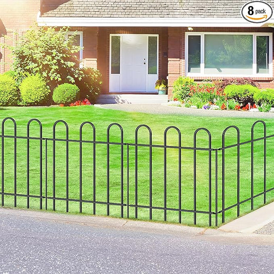 Metal Garden Fence 24 in H x 16 ft L, No dig Garden Border Yard Fencing, Dog Fence Outdoor Temporary Animal Barrier for Flower Bed Lawn and Patio, 8 Panels + 9 Stakes Black