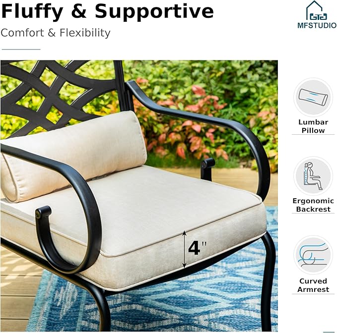MFSTUDIO Patio Table and Chairs Set, Patio Dining Set for 6 with Umbrella Hole, 7 Piece Patio Furniture Set Outdoor Dining Sets for Deck Backyard Garden