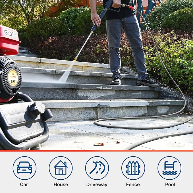 YAMATIC Super Flexible Pressure Washer Hose 100FT for Power Washer Replacement, Kink Resistant Extension With Leak-Free M22 Female & 3/8" Quick Connect Adapters, 1/4" 3200 PSI, Grey