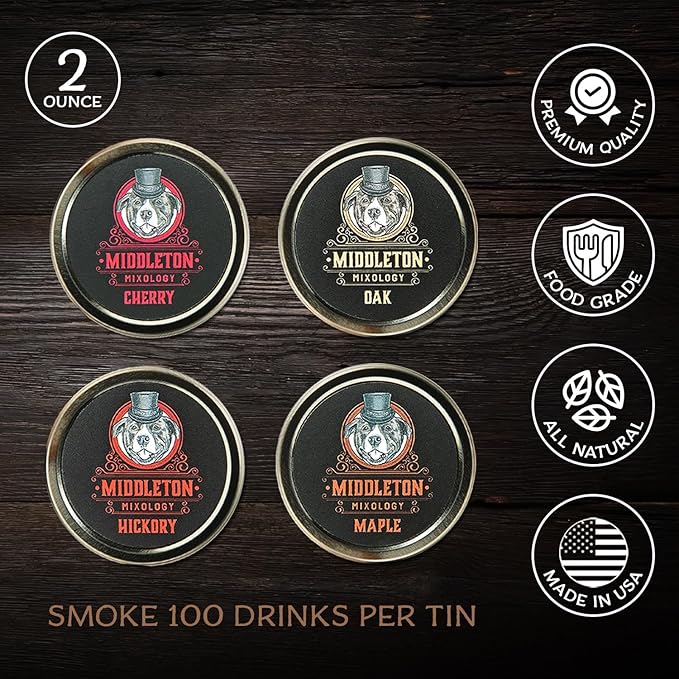 SmokeTop 4 Pack of Wood Chips - Cocktail Smoker Chips for Old Fashioned Cocktails, Whiskey, & Bourbon - Made in The USA (Cherry, Hickory, Maple, Oak)