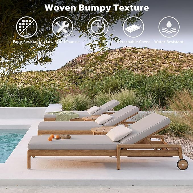 Sundale Outdoor Olefin Chaise Lounge Cushion, Water-Resistant Patio Lounge Chair Cushion, Thick Lounger Pad with 4 Straps Light Gray, 80 x 26 x 4 Inches