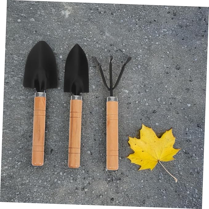 DOITOOL 3pcs Garden Tool Set Heavy Duty Mini Gardening Supplies with Ergonomic Handles Includes Cultivator Rake Transplant Trowel and Small Shovel for Beginners and Small Space Gardening