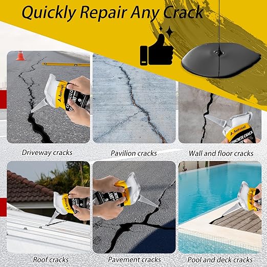 Concrete Crack Filler, Pro Cement Crack Filler, Asphalt Crack Filler,Slab Concrete Crack Waterproof, Self-Leveling Driveway Crack Filler, Quick-Drying Sealing Adhesive, Crack Filler Black-2 Pcs