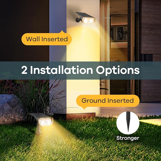 Linkind Solar Lights Outdoor Waterproof IP67, StarRay Dusk-to-Dawn Outdoor Solar Lights, 3 Lighting Modes Solar Spot Lights Outdoor for Garden, Yard, Landscape (Warm White, 2 Pack)