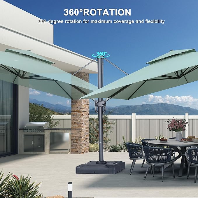 PURPLE LEAF 10' X 13' Double Top Cantilever Patio Umbrella Deluxe Large Outdoor Umbrella Rectangle Offset Umbrella with Fade Resistance for Garden Deck Pool Patio, Mint Green