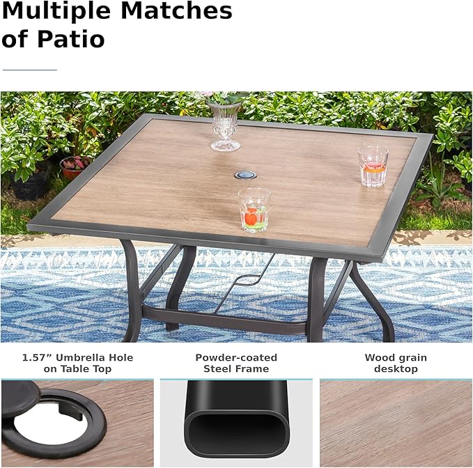 MFSTUDIO Outdoor Dining Set for 4, Patio Table and Chairs Set with Umbrella Hole, 5 Piece Patio Dining Set for Deck/Backyard/Poolside/Garden