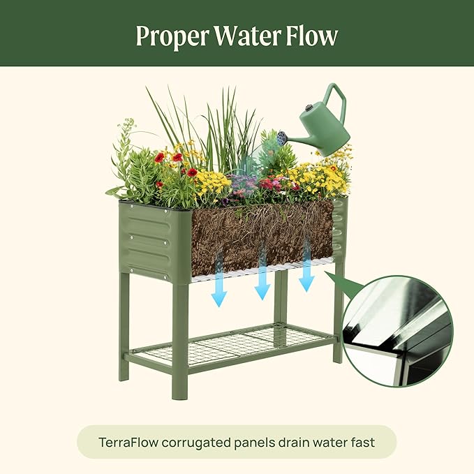 Elevated Raised Garden Bed- Slim Series, 1.5' x 3.5' Outdoor Planters Boxes with Legs & Storage Rack for Patio, 500 Lbs Weight Capacity, Raised Beds for Gardening Herbs Vegetables Flowers, Pearl White
