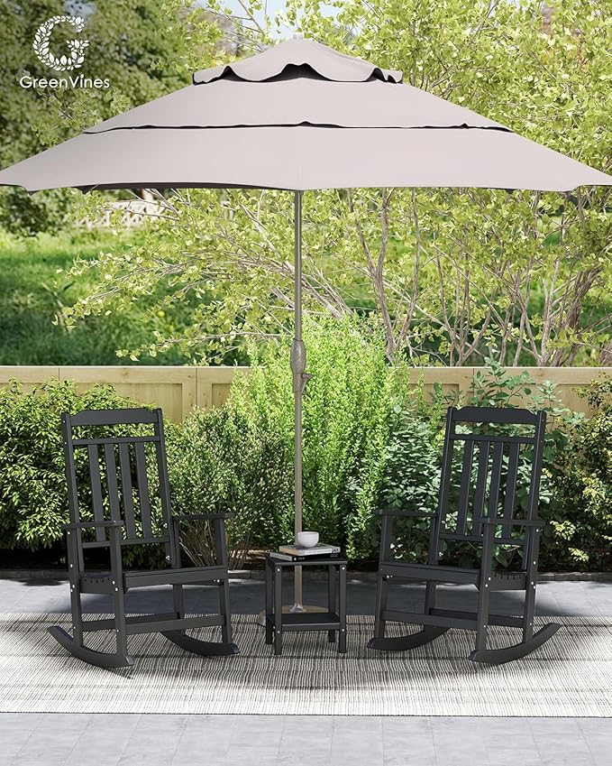 GREENVINES Outdoor-Rocking-Chair | HDPE Plastic | Patio Rockers | Porch Rocker Chairs | Oversized | High Back | Big & Tall | Black