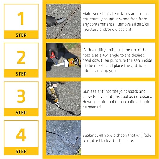 SIKA Sikaflex-410 Asphalt Sealant - Black, Self-Leveling Hybrid for Filling Cracks in Driveways & Pavements - 9 fl. oz Cartridge - Durable, Fast-Acting, Weather Resistant (Pack of 6)