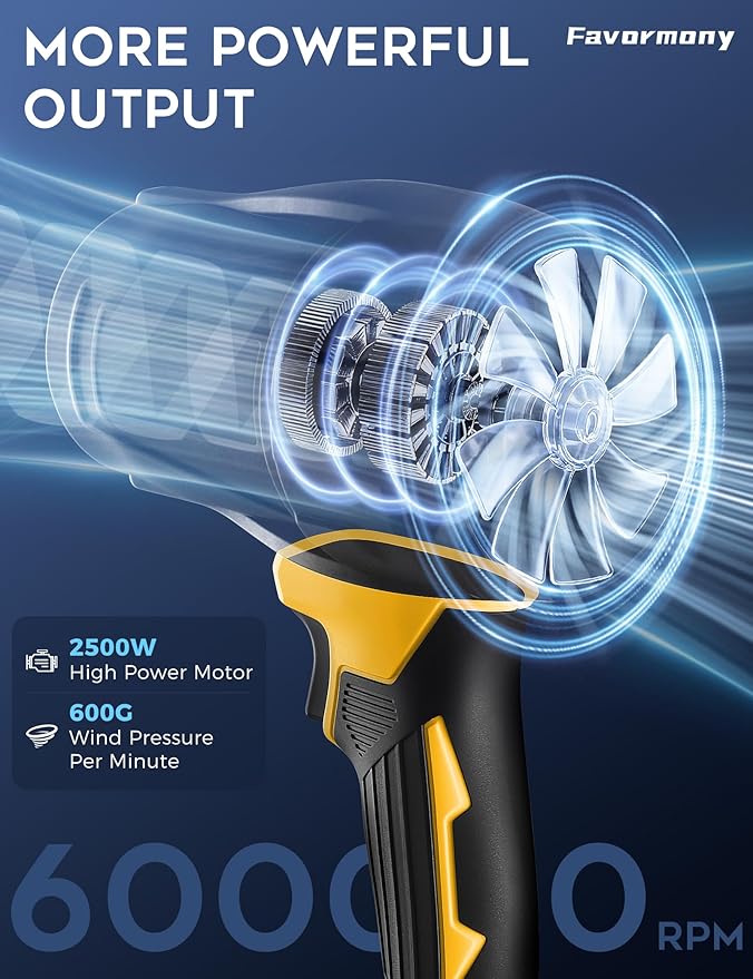 Cordless Leaf Blower, 600,000 RPM Electric Handheld Turbo Jet Blower with 2×4.0Ah Batteries and Charger for 40 Minutes Use, Portable and Lightweight for Lawn Care, Patio, Yard, Deck Cleaning (Yellow)