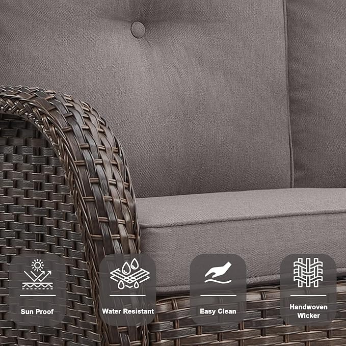 Belord 6 Piece Patio Conversation Sets - Wicker Patio Furniture Sets with Outdoor Swivel Rocker Chairs Outdoor Couch Perfect for Deck Patio Backyard, Brown Wicker Grey Cushion
